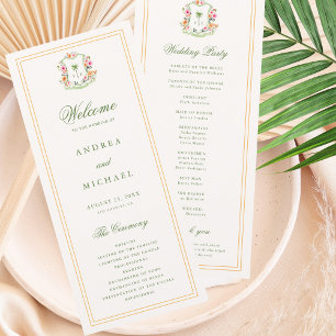 Crest Palm Tree Monogram Tropical Wedding Program Menu