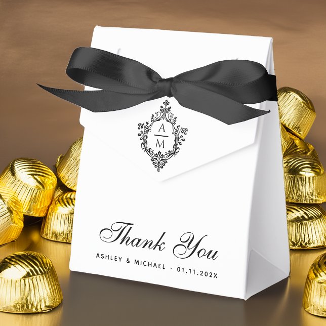 Crest Wedding Monogram Black and White Thank You  Favour Box (Creator Uploaded)