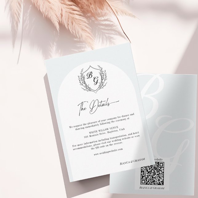 Crest Wedding Monogram black & white details Enclosure Card (Creator Uploaded)