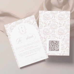 Crest Wedding Monogram Blush Pink Script details Enclosure Card