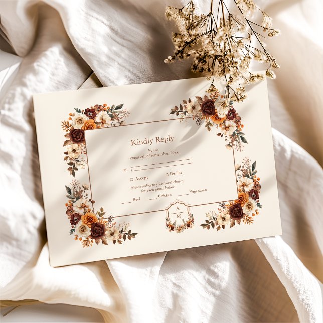 Crest  Western Country Bohemian Floral Wedding RSVP Card (Creator Uploaded)