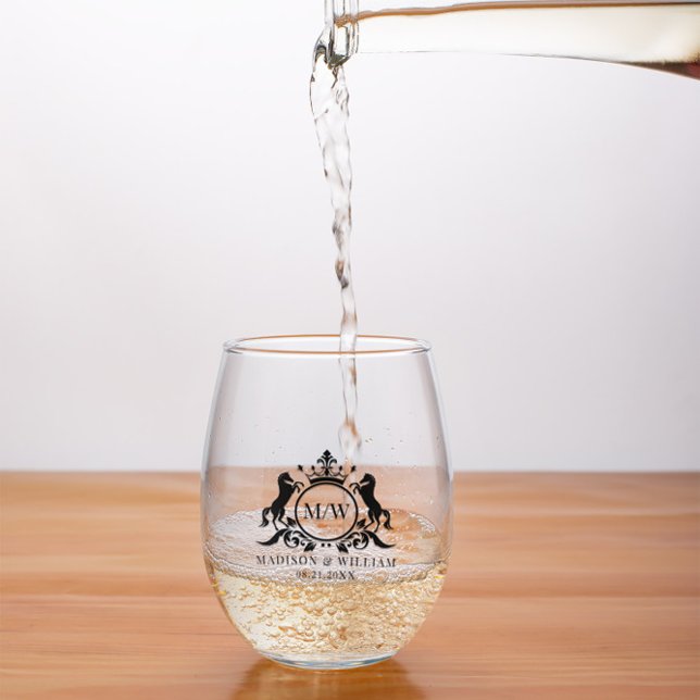 Crest with circle and 2 horses, badge royal crown stemless wine glass (Creator Uploaded)