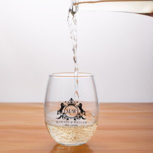 Crest with circle and 2 horses, badge royal crown stemless wine glass