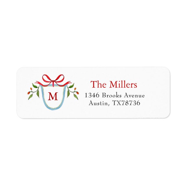 Crest with citrus & Bow Monogram Holiday Label (Front)