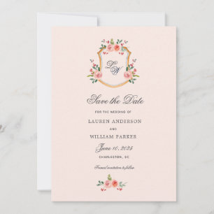 Crest with monogram floral Save the Date Invitation