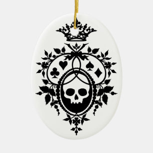 Crest with Skull and Cardsuits Ceramic Ornament