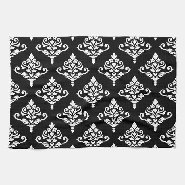 Cresta Damask Pattern (B) White Tea Towel (Horizontal)
