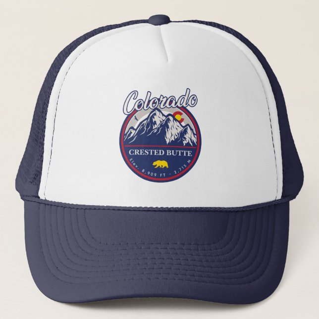 Crested Butte Colorado Camping Skiing Souvenirs Trucker Hat (Front)