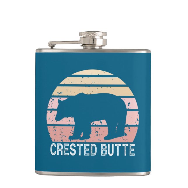 Crested Butte Colorado Retro Bear Hip Flask (Front)