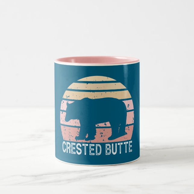Crested Butte Colorado Retro Bear Two-Tone Coffee Mug (Center)