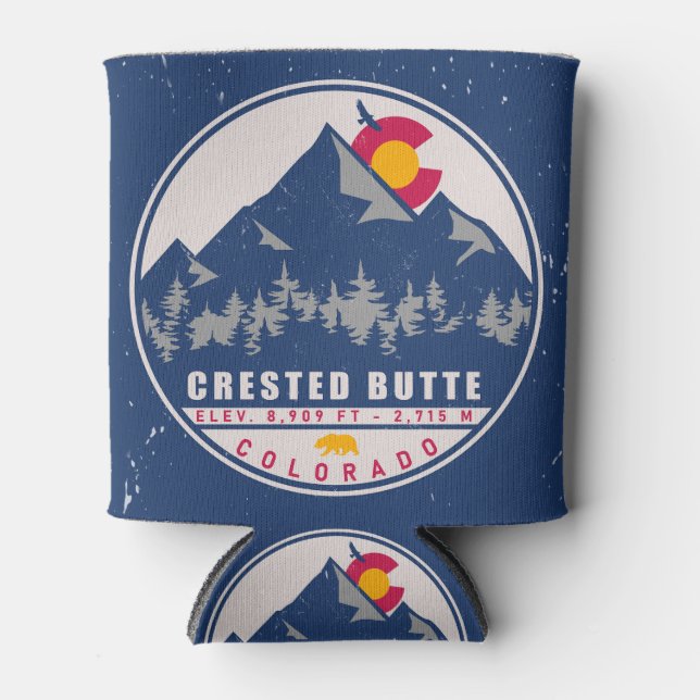 Crested Butte Colorado Retro Sunset Souvenirs Can Cooler (Front)