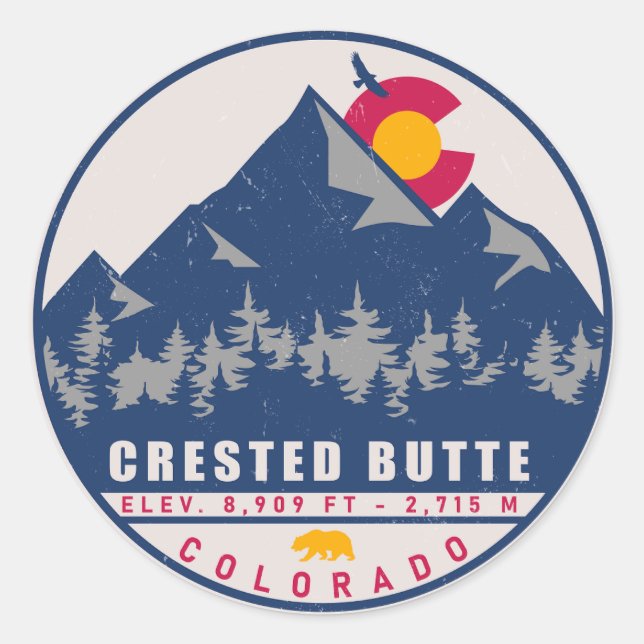 Crested Butte Colorado Retro Sunset Souvenirs Classic Round Sticker (Front)