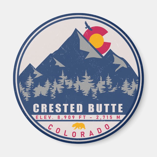 Crested Butte Colorado Retro Sunset Souvenirs Magnet (Front)