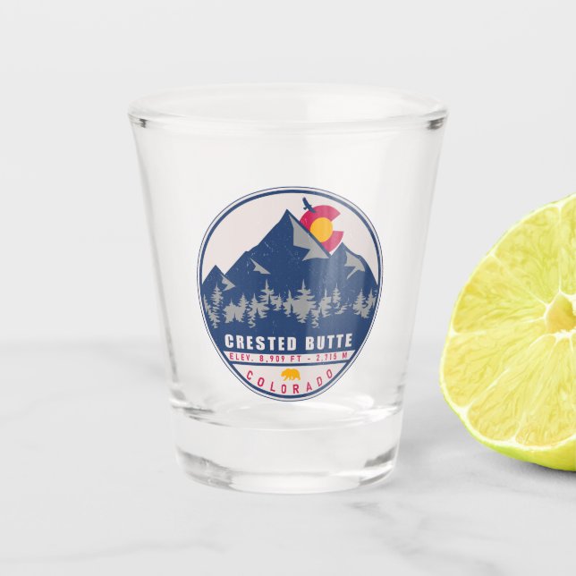 Crested Butte Colorado Retro Sunset Souvenirs Shot Glass (Front)