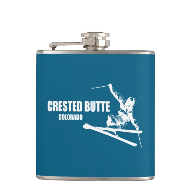 Crested Butte Colorado Skier Hip Flask (Front)