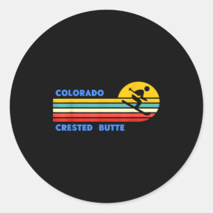 Crested butte colorado skiing skier ski retro sun classic round sticker