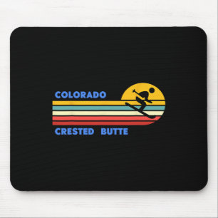Crested Butte Colorado Skiing Skier Ski Retro Sun Mouse Mat