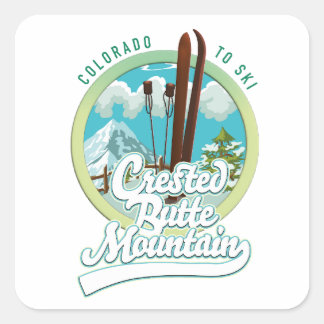 Crested Butte Mountain Colorado Ski logo Button Square Sticker