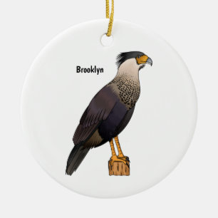 Crested caracara bird cartoon illustration  ceramic tree decoration