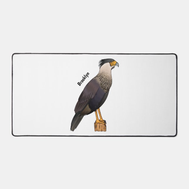 Crested caracara bird cartoon illustration desk mat (Front)