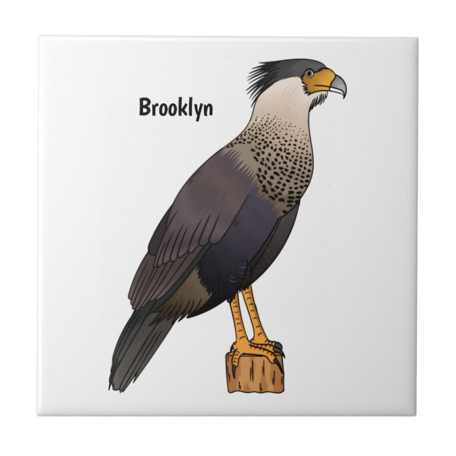 Crested caracara bird cartoon illustration tile (Front)