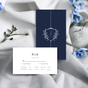 Crested Chic Navy and White Wedding RSVP Enclosure Card