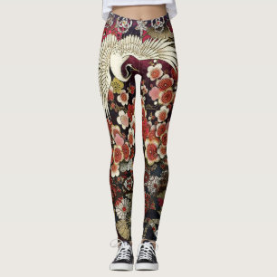 Crested Crane Blossoms Leggings