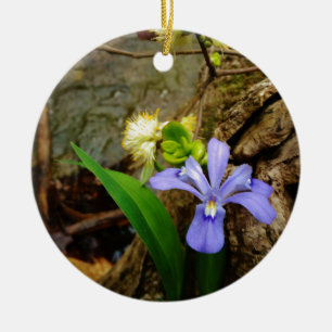 Crested Dwarf Iris blue purple white flower Ceramic Tree Decoration