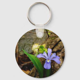 Crested Dwarf Iris blue purple white flower Key Ring