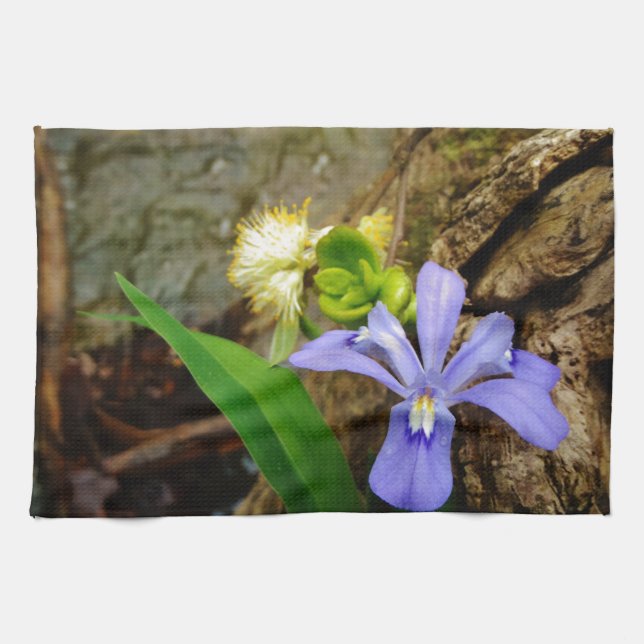 Crested Dwarf Iris blue purple white flower Tea Towel (Horizontal)