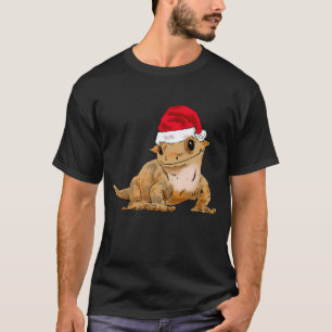 Crested Gecko Christmas Santa Hat Funny Xmas T-Shirt