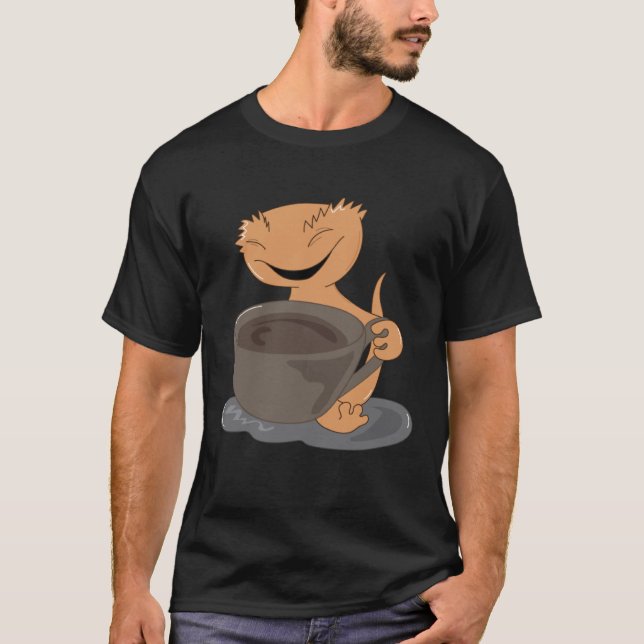 Crested Gecko Coffee Cute Lizard Lazy Office Monda T-Shirt (Front)
