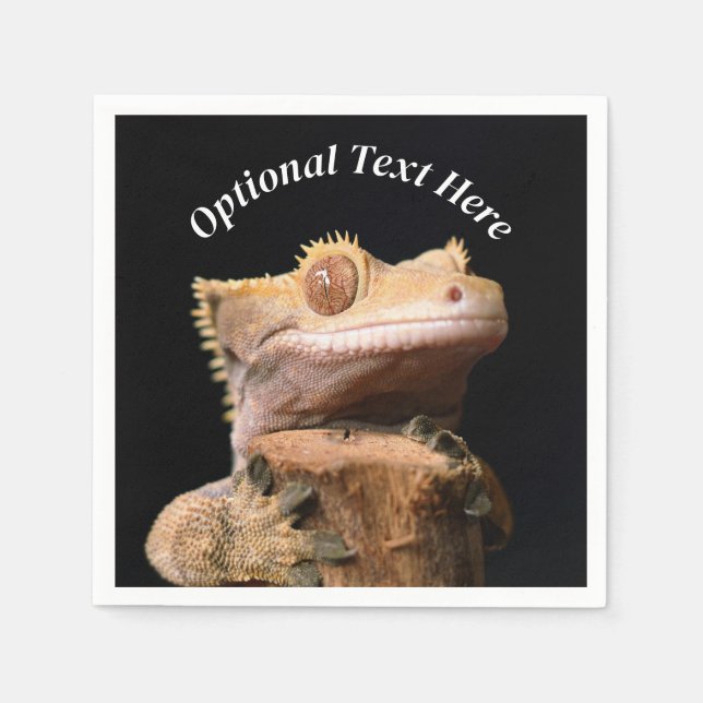 Crested Gecko Lizard on black Napkin (Front)