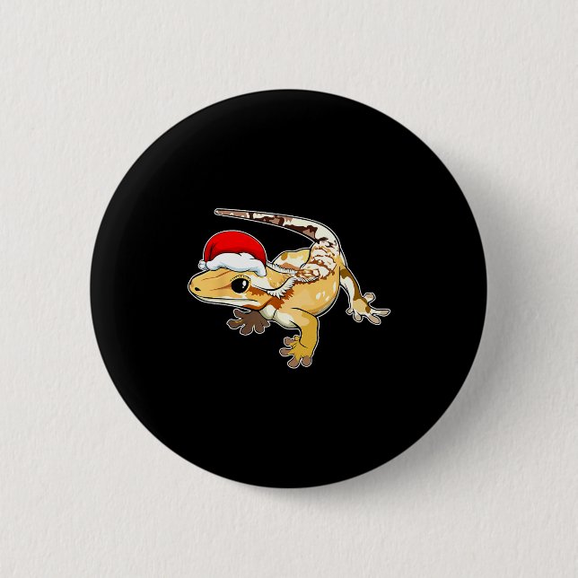 Crested Gecko Santa Hat Christmas Pajama Lizard Re 6 Cm Round Badge (Front)