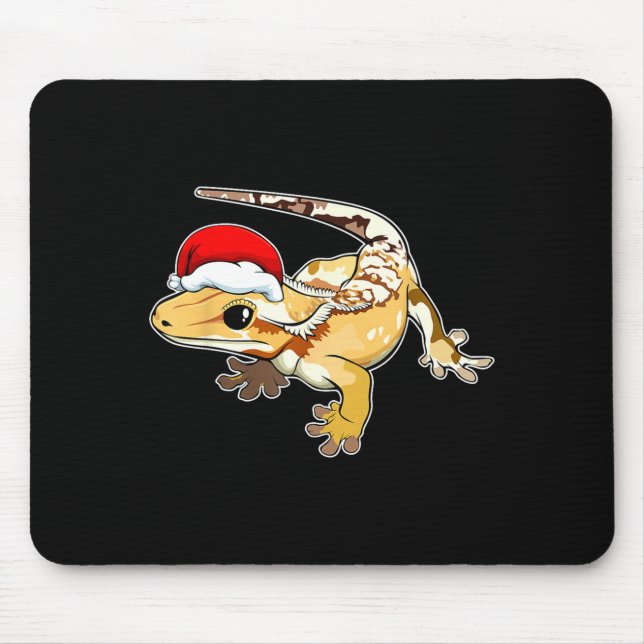 Crested Gecko Santa Hat Christmas Pajama Lizard Re Mouse Mat (Front)