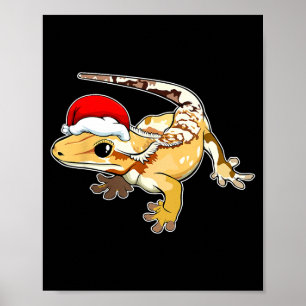 Crested Gecko Santa Hat Christmas Pajama Lizard Re Poster