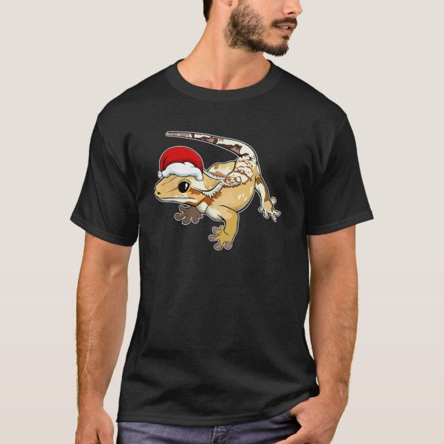 Crested Gecko Santa Hat Christmas Pajama Lizard Re T-Shirt (Front)