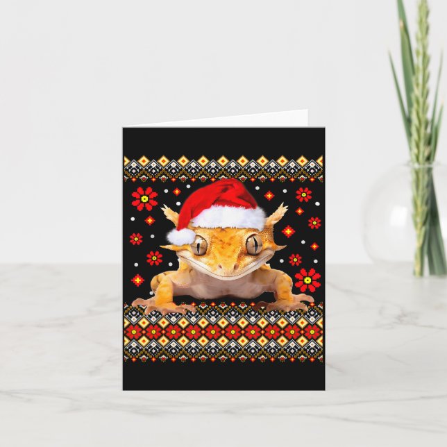 Crested Gecko Ugly Christmas Sweater  Card (Front)