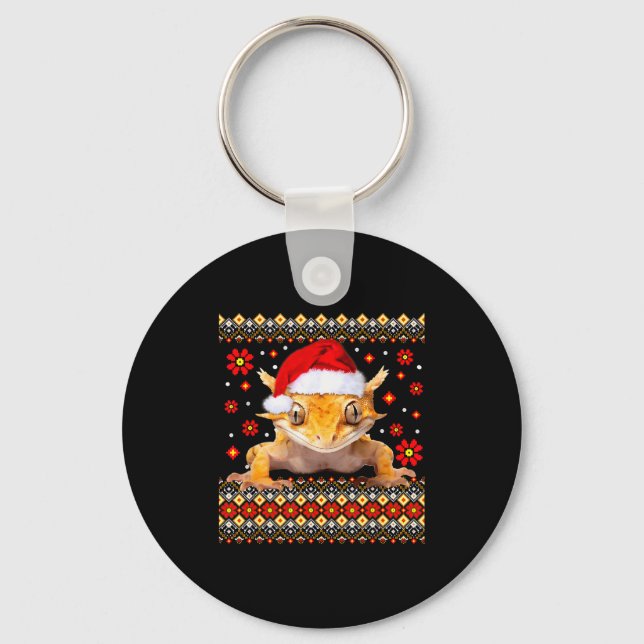 Crested Gecko Ugly Christmas Sweater  Key Ring (Front)
