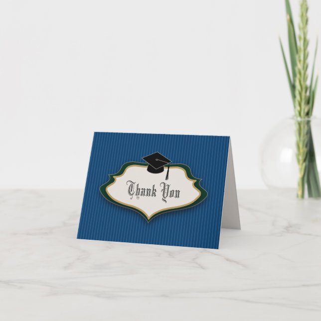 Crested Graduation Thank You: Navy Blue Thank You Card (Front)