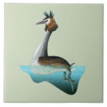 Crested Grebe Tile<br><div class="desc">A digital painting of an Australasian crested grebe,    Pūteketeke. This is a unique bird species as it lives and nests on lakes. This grebe is swimming and you can see it's legs underwater. Part of my New Zealand birds art collection.</div>