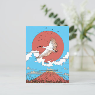 Crested Ibis in Flight Announcement Postcard