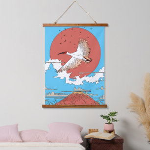 Crested Ibis in Flight Hanging Tapestry