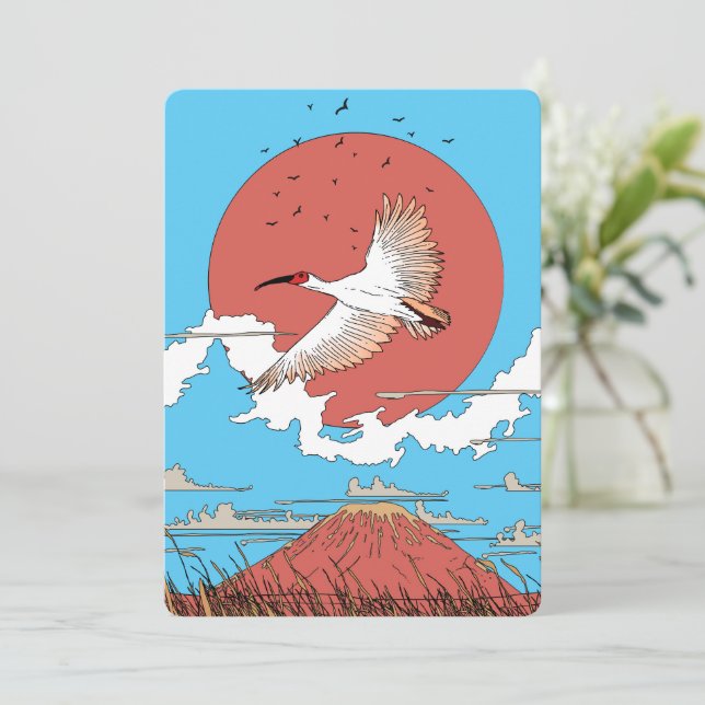 Crested Ibis in Flight Save The Date (Standing Front)