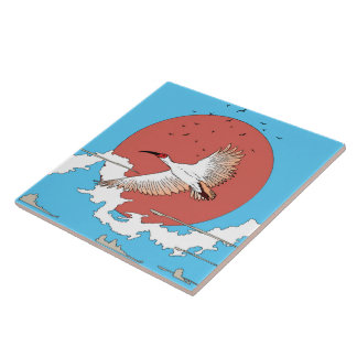 Crested Ibis in Flight Tile