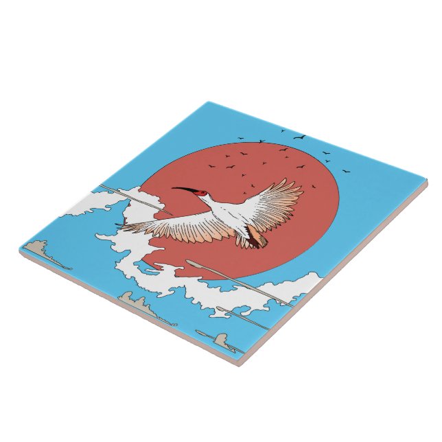 Crested Ibis in Flight Tile (Side)