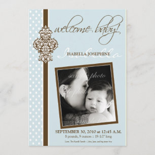 Crested Ornate 5x7" Birth Announcement (blue)