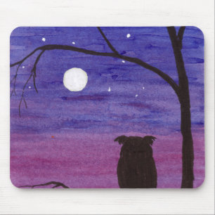 Crested Owl and Full Moon Mouse Mat