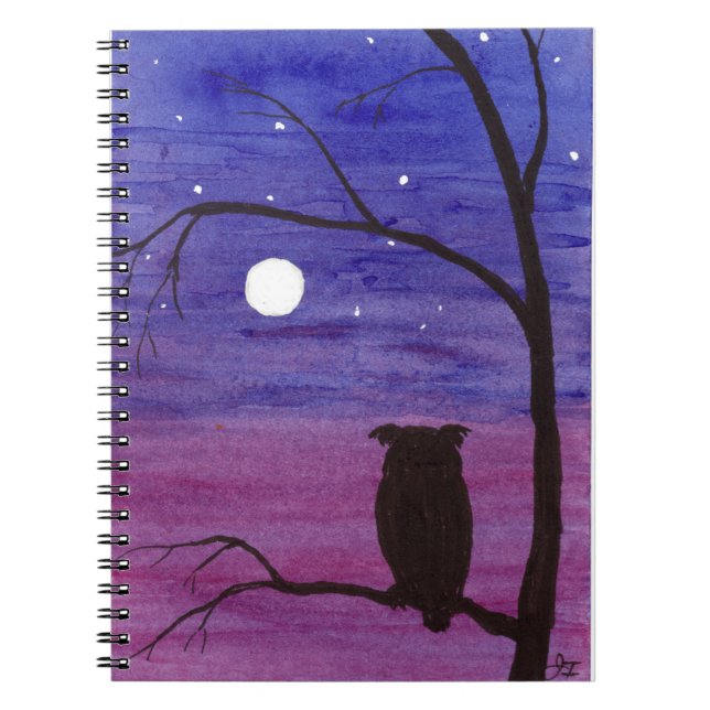 Crested Owl and Full Moon Notebook (Front)