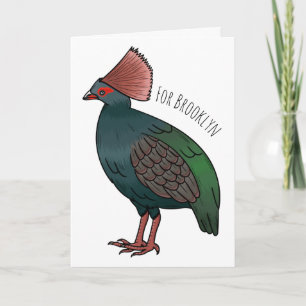 Crested partridge bird cartoon illustration   card